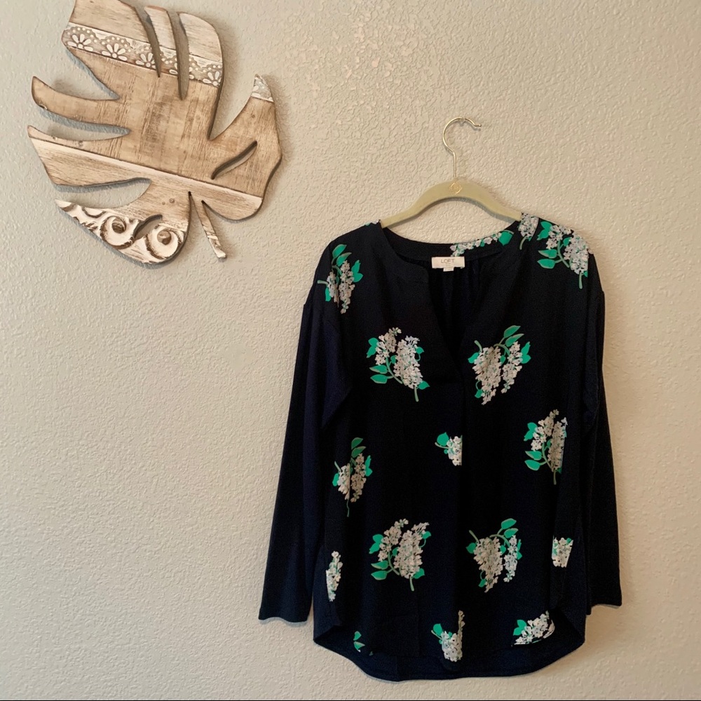 Navy Floral Blouse LOFT